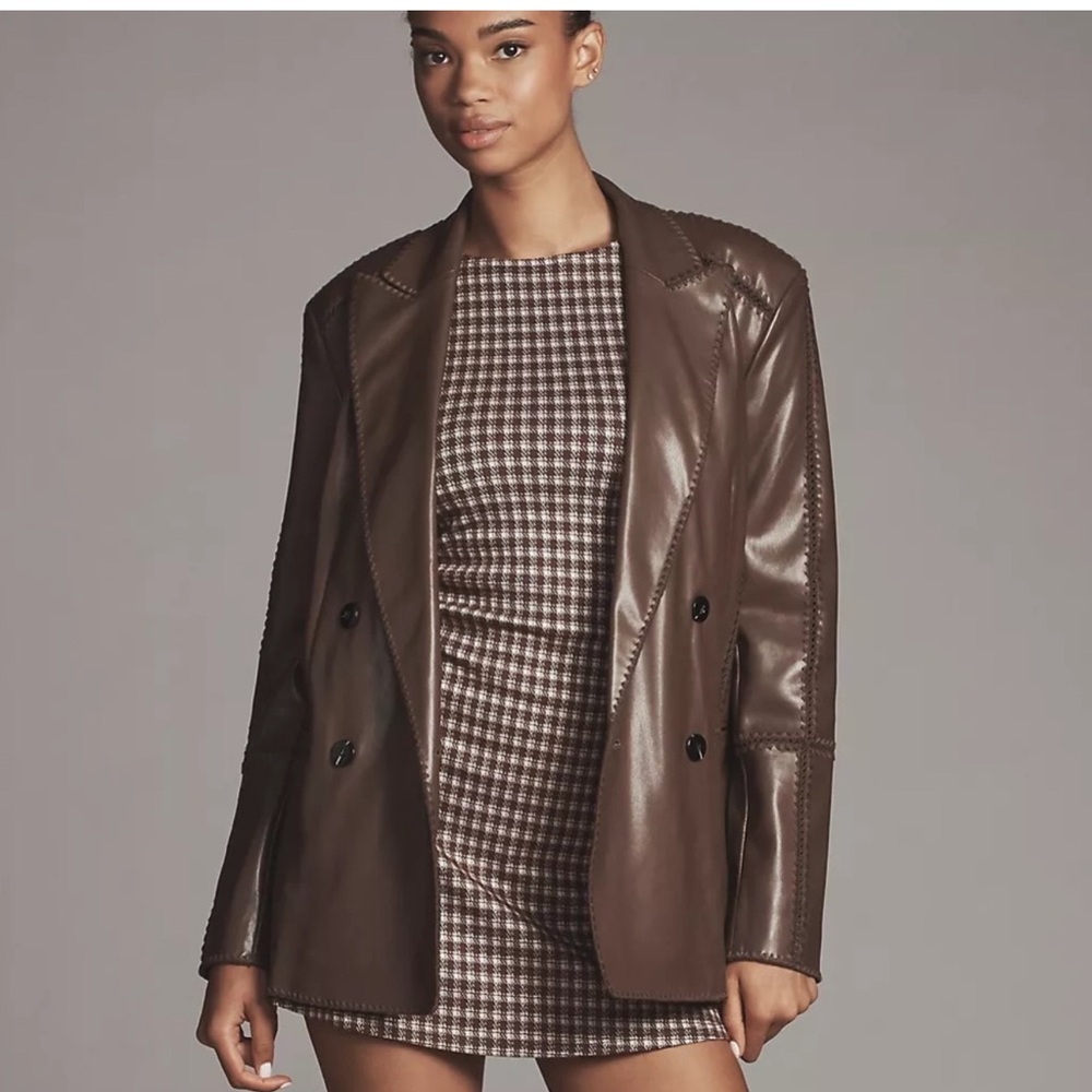NWT Anthropologie Faux leather crochet stitch blazer